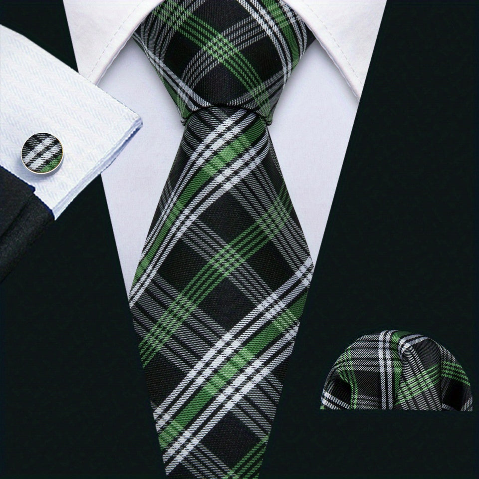 Barry Wang Green Silk Necktie Set For Men
