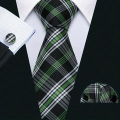 Barry Wang Green Silk Necktie Set For Men
