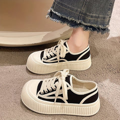 Women's Canvas Lace Up Sneakers Comfortable Platform Shoes