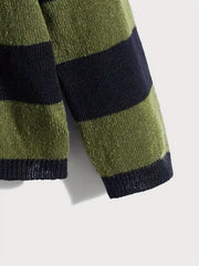 Knitted Stripe Pattern Men's Round Neck Pullover Sweater