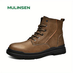 Men's Casual Leather Ankle Boots Lace-Up Walking Shoes