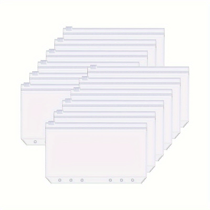 12pcs Transparent Loose leaf 6 hole Notebooks With Side Zipper Bags