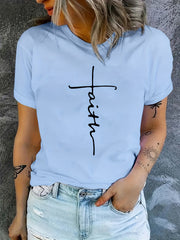 Faith Letter Graphic Crew Neck T-Shirt for Women