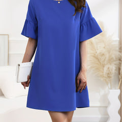 Ruffle Trim Mini Dress Casual Crew Neck Short Sleeve Women's Clothing