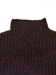Plus Solid Cable Lantern Sleeve High Neck Sweater