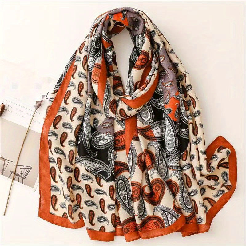 Vintage Paisley Print Scarf Classic Block Shawl Solid Headwraps Sunscreen