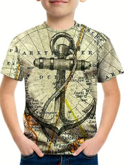 Vintage Anchor Graphic Tee for Boys - Breathable & Stretchy 3D Print Shirt