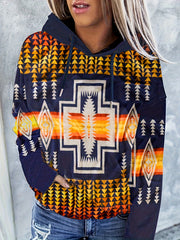 Ethnic Print Kangaroo Pocket Hoodie Casual Long Sleeve Hoodies