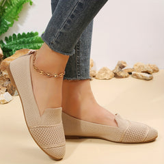 Women's Knitted Ballet Flats Soft Sole Slip On Shoes Almond Toe