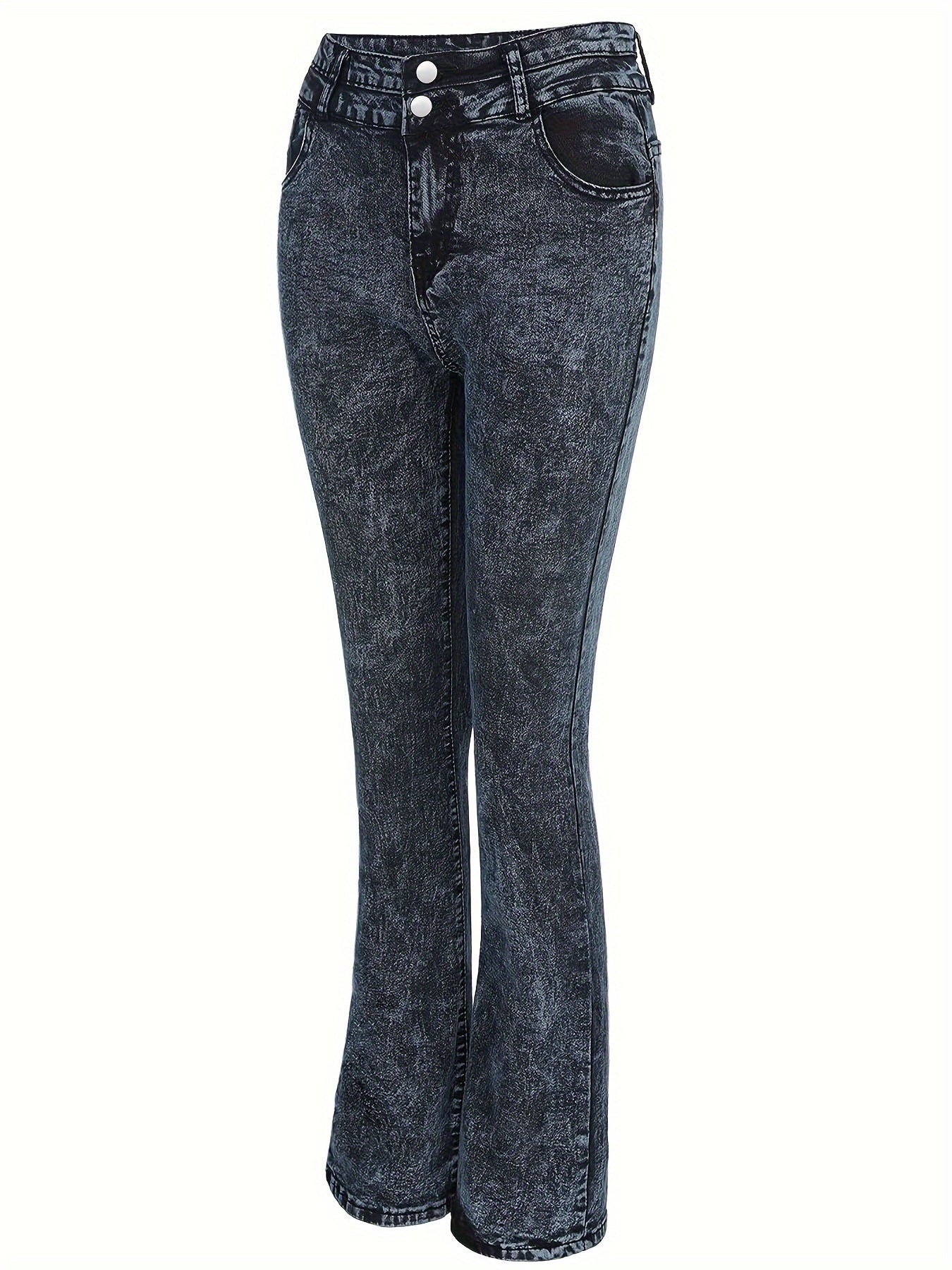 Plus Solid Distressed Button Fly High Rise Bootcut Jeans