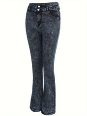 Plus Solid Distressed Button Fly High Rise Bootcut Jeans