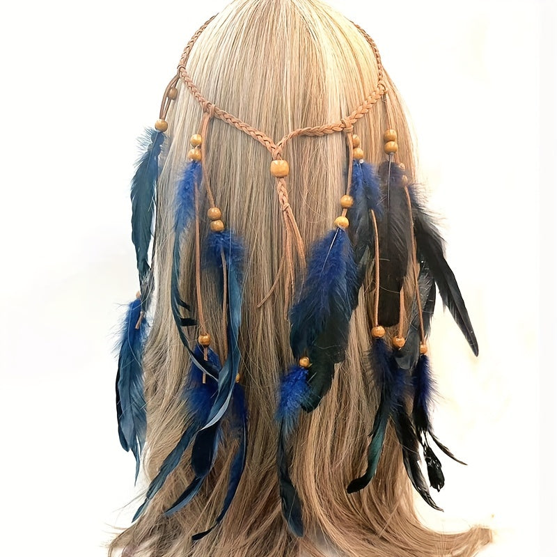 Bohemian Tassel Feather Headband Travel Photo Headdress Boho Style