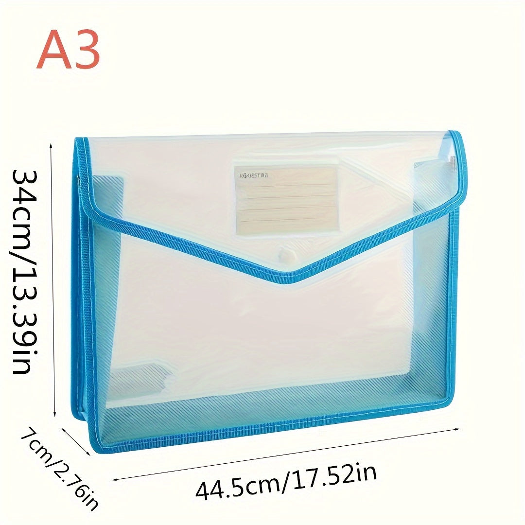 A3 Horizontal Snap Closure Storage File Bag Transparent Thickened