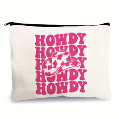 Hot Pink Western Cow Print Makeup Pouch with Zipper