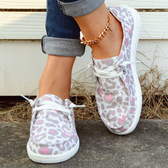 Leopard Print Canvas Shoes Low Top Lace Up Casual Shoes