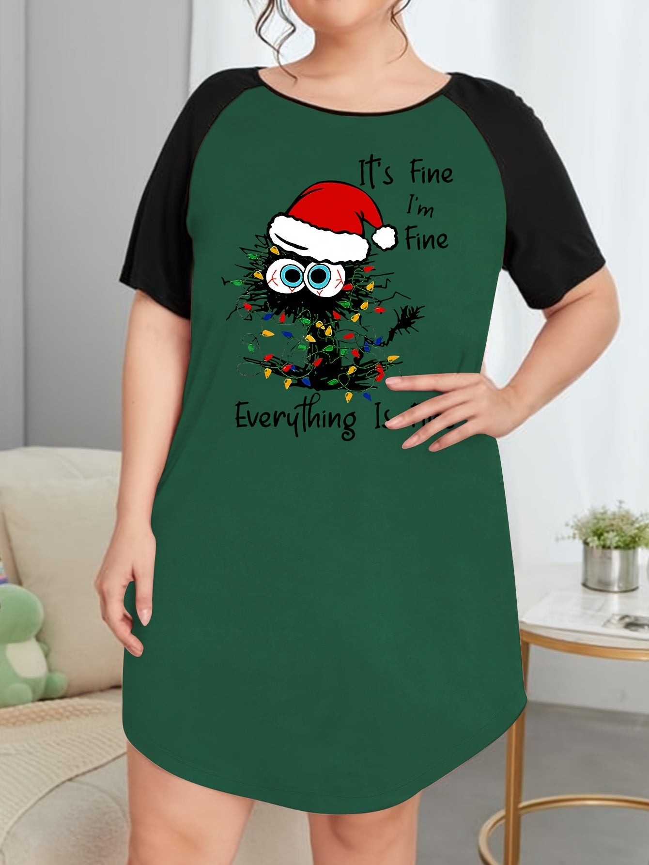 Christmas Cat & Lights Print Sleep Dress