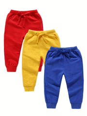 3pcs Toddler Boys Cotton Drawstring Sweatpants Elastic Waist