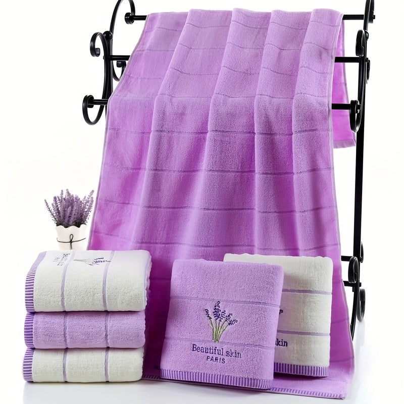 3pcs Lavender Pattern Towels Set - Bath Towel 70x140cm, 2 Face Towels 34x73cm
