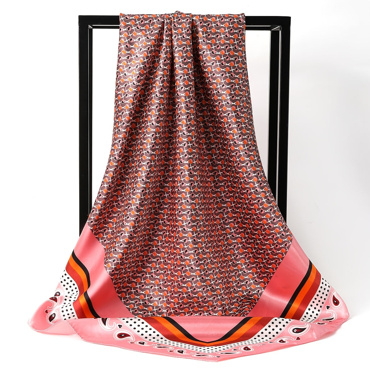 Geometric Pattern Silk Square Scarf Lightweight Neck Scarf