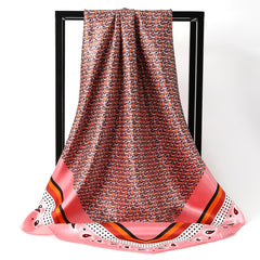 Geometric Pattern Silk Square Scarf Lightweight Neck Scarf