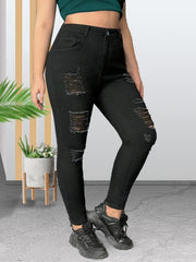 Solid Ripped High Rise Skinny Jeans