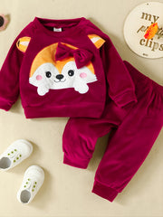 Girls' Fox Print Long Sleeved Trousers Set