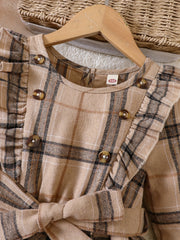 Girls' Plaid Ruffle Trim Dress Set with Hat