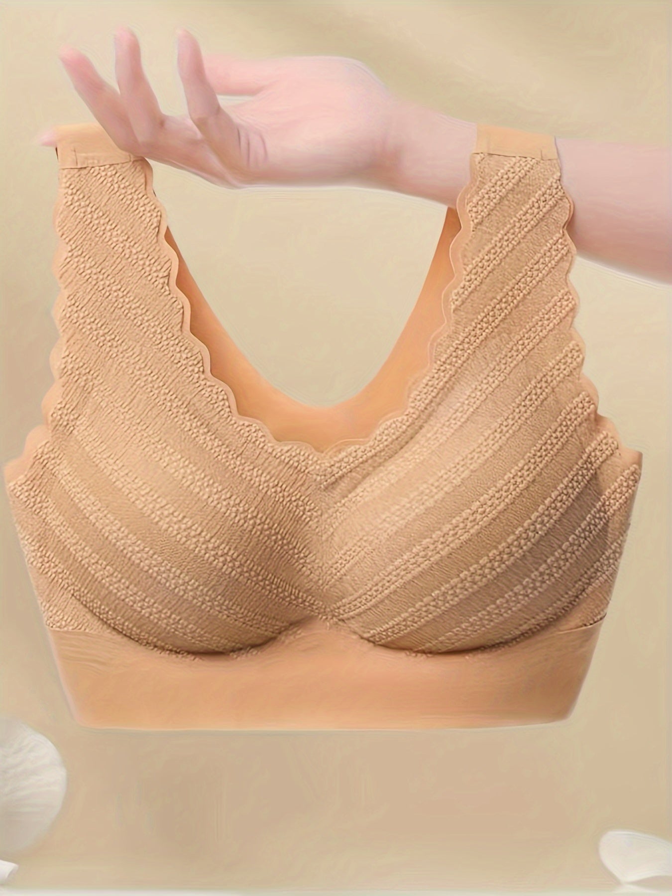 3pcs Scallop Trim Wireless Bras Push Up Comfy Breathable Women's Lingerie