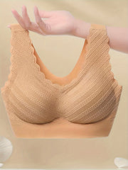 3pcs Scallop Trim Wireless Bras Push Up Comfy Breathable Women's Lingerie