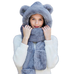 Women's Winter Warm 3 In 1 Set Plush Hat Scarf Gloves