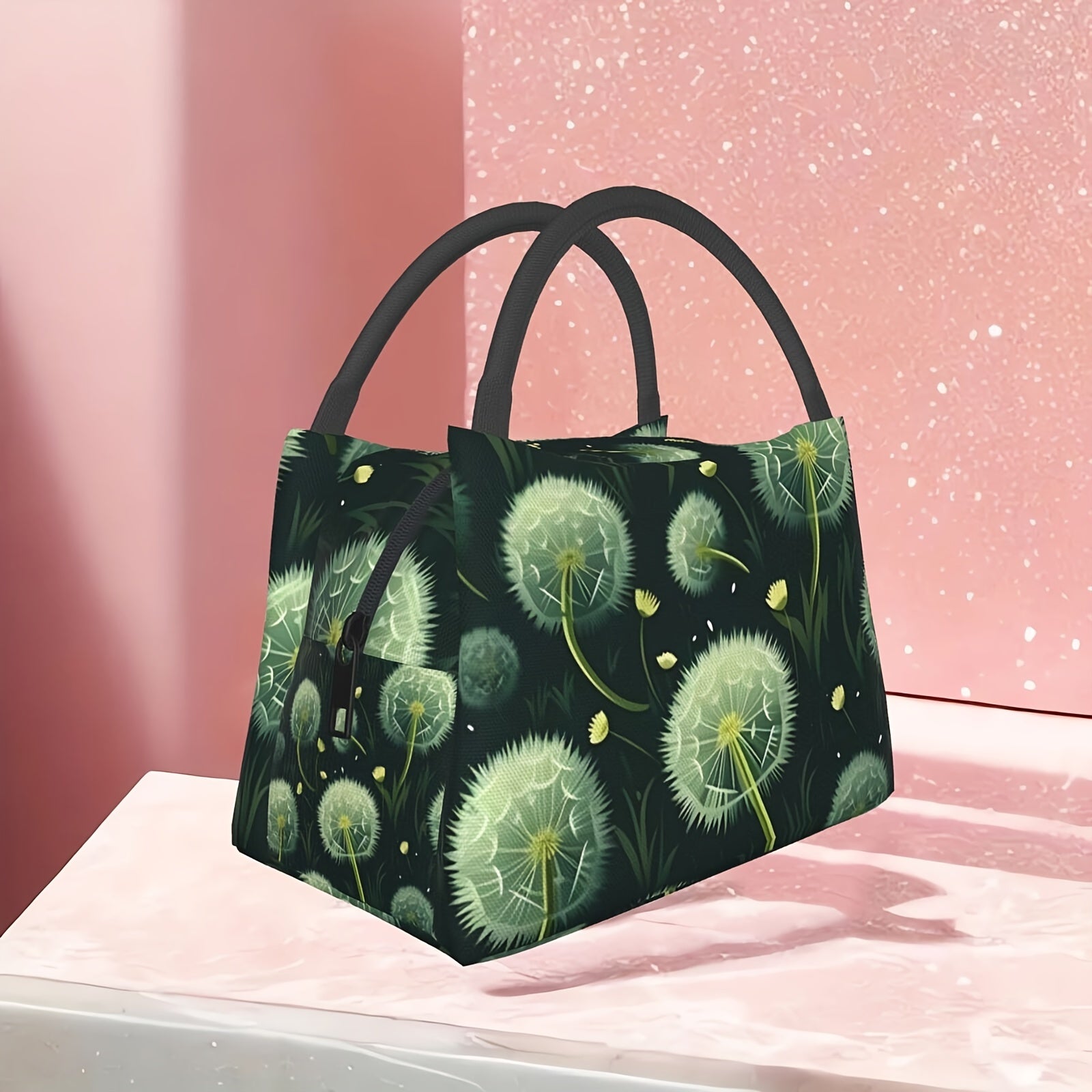 Dandelion Pattern Insulated Lunch Bag for Work and Picnics