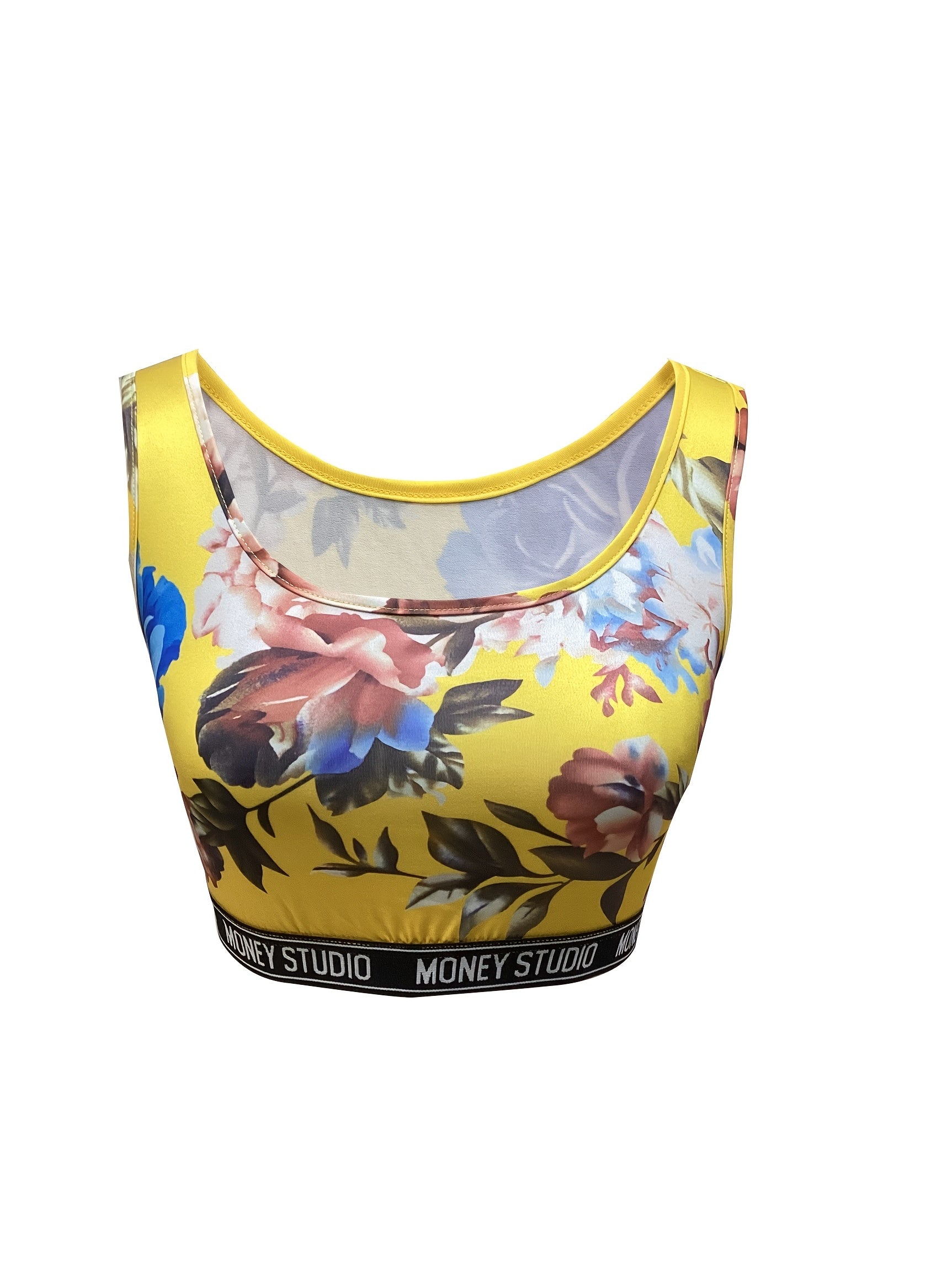 Floral Print Crop Tank Top & Biker Shorts Set Women's Clothing