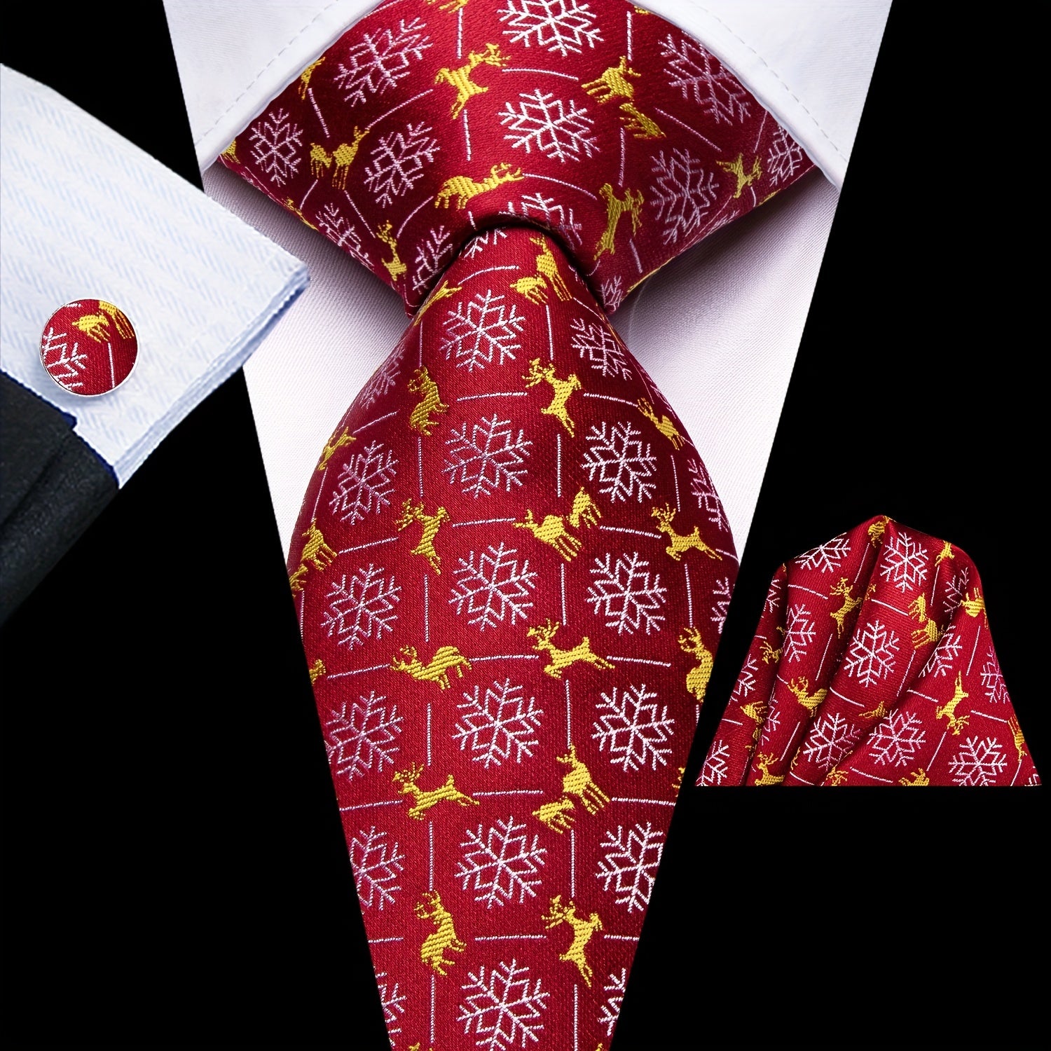 3pcs Jacquard Tie & Handkerchief & Cufflinks Sets For Men's Wedding