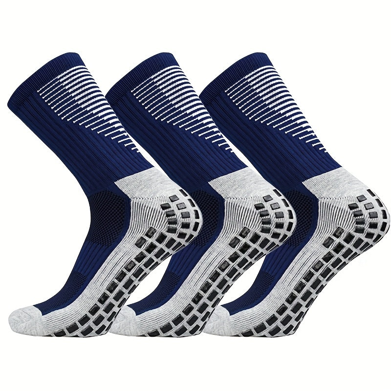 3 Pairs Striped Sports Football Socks Non slip Training Crew Socks