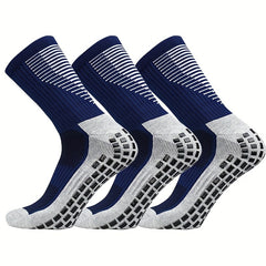 3 Pairs Striped Sports Football Socks Non slip Training Crew Socks