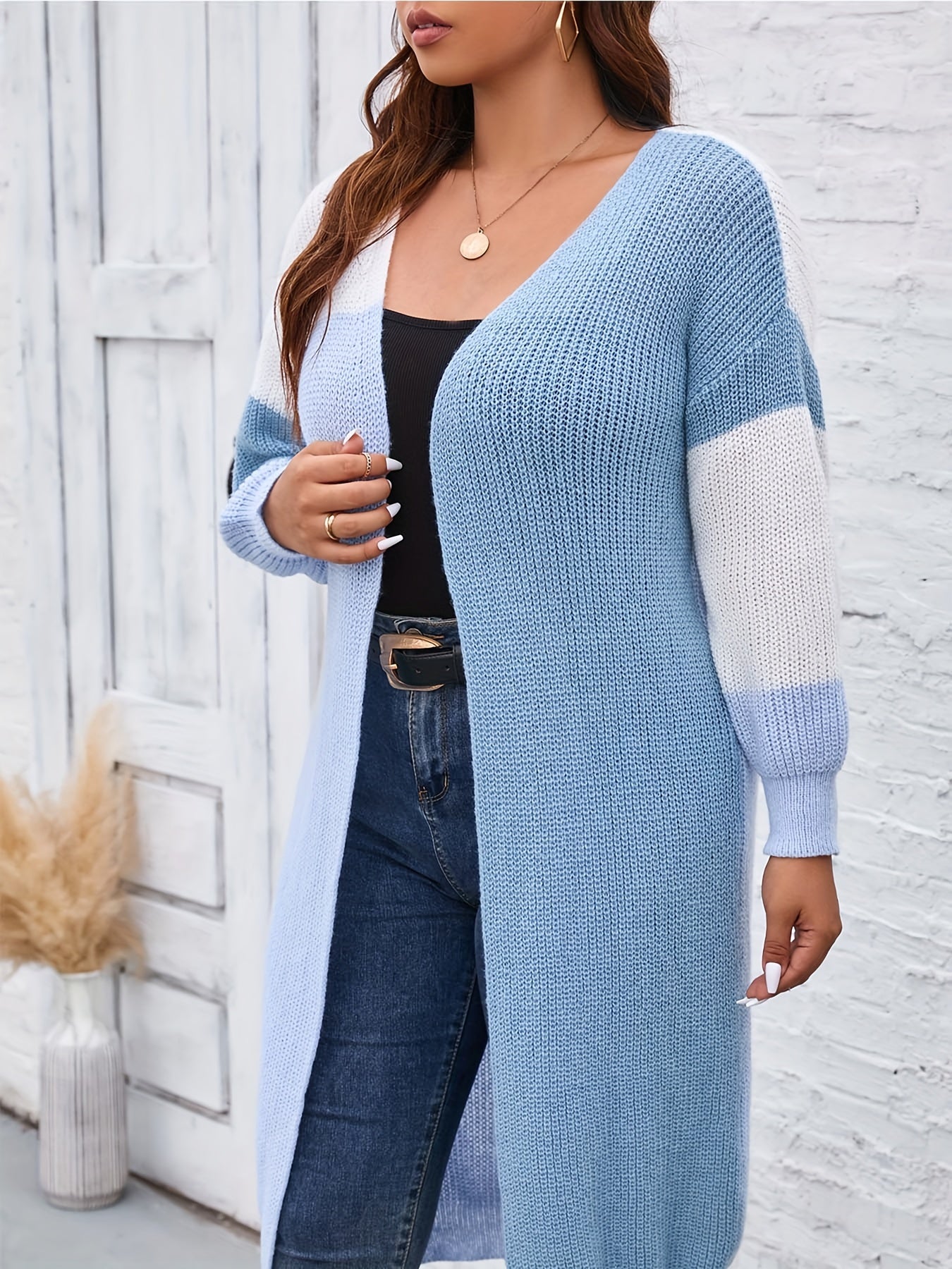 Colorblock Long Sleeve V Neck Cardigan
