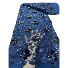 African Lace Tulle Lace Fabric Navy Sequins For Wedding Dresses