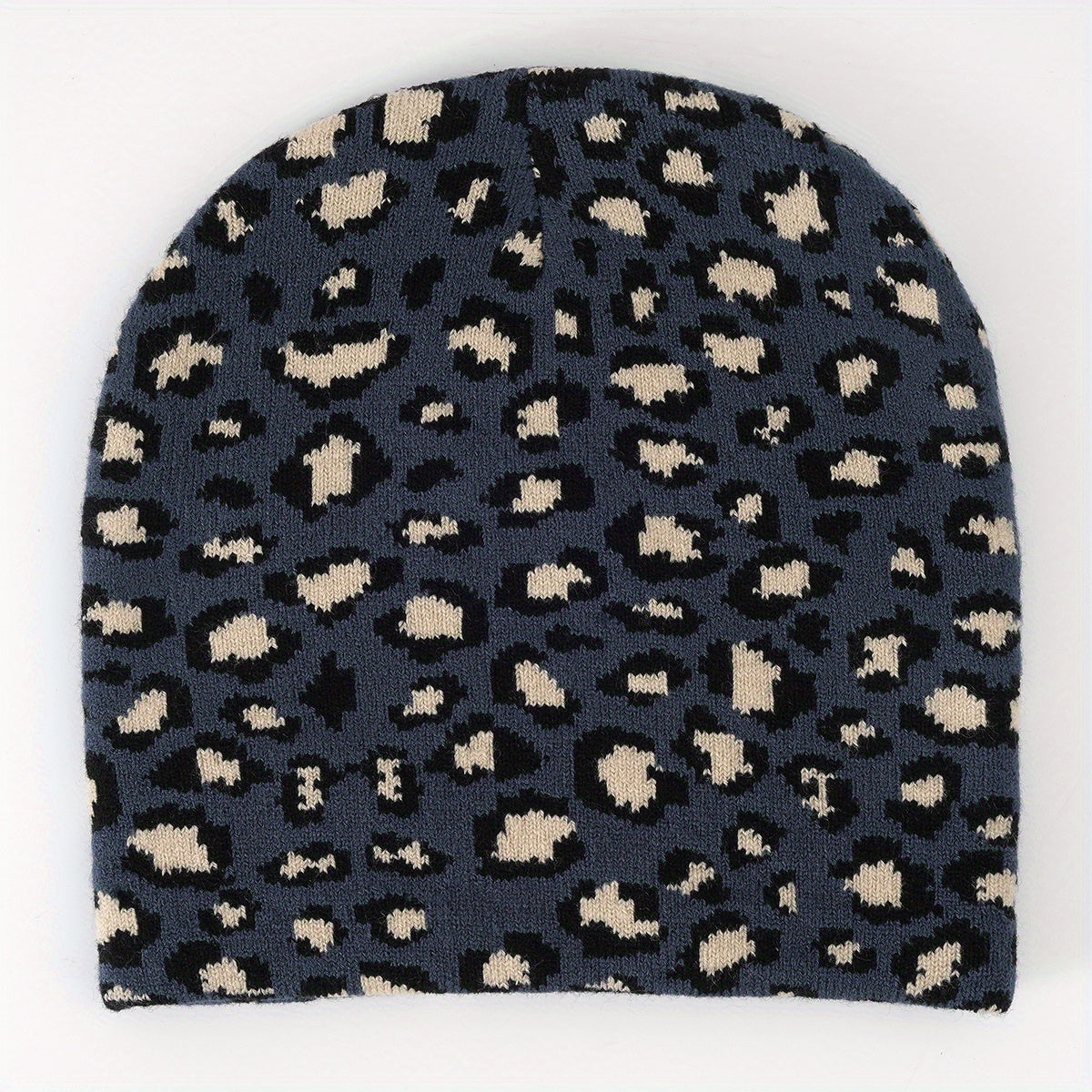 Leopard Jacquard Beanie Y2K Unisex Warm Hat Hip Hop Ski Hats Vintage Beanies