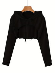Sporty Hooded Crop Sweatshirt with Cut Out Detail