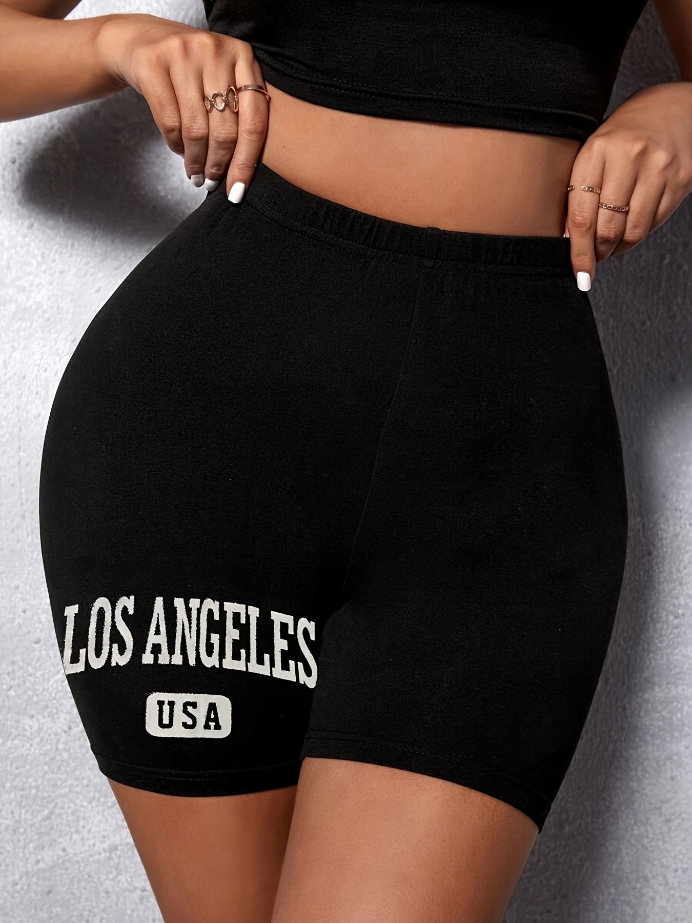 LA Print Biker Shorts High Waist Stretch Skinny Workout Yoga Shorts