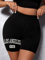 LA Print Biker Shorts High Waist Stretch Skinny Workout Yoga Shorts
