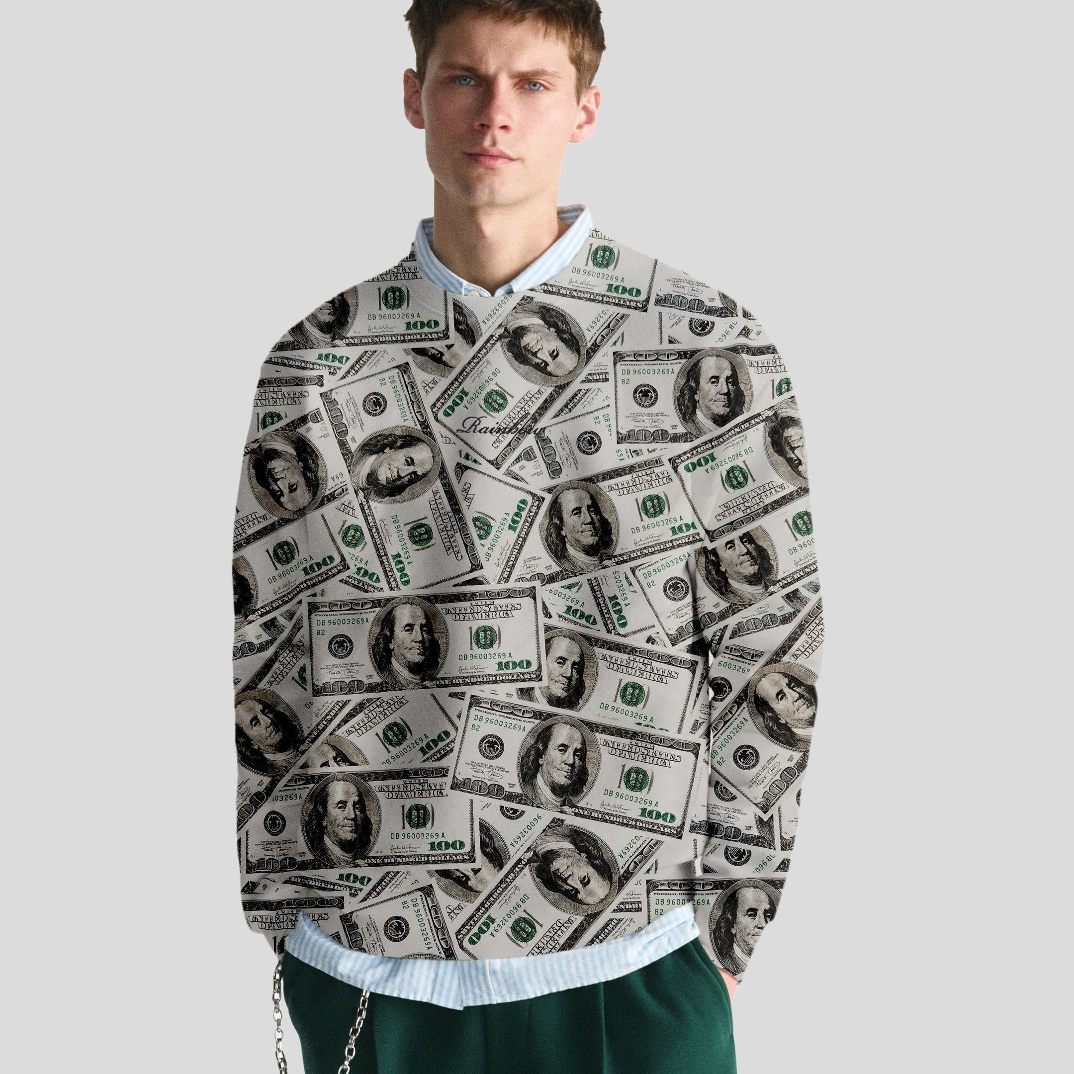 Fancy Money All Over Print Sweatshirt Men's Casual Graphic Crew