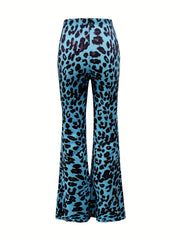 Leopard Print High Rise Flared Leg Trousers