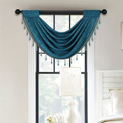 Solid Wave Valance Chenille Short Curtain Bead Rod Pocket Window Curtain