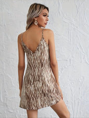 Graphic Print Boho Sleeveless Dress V Neck Spaghetti Strap