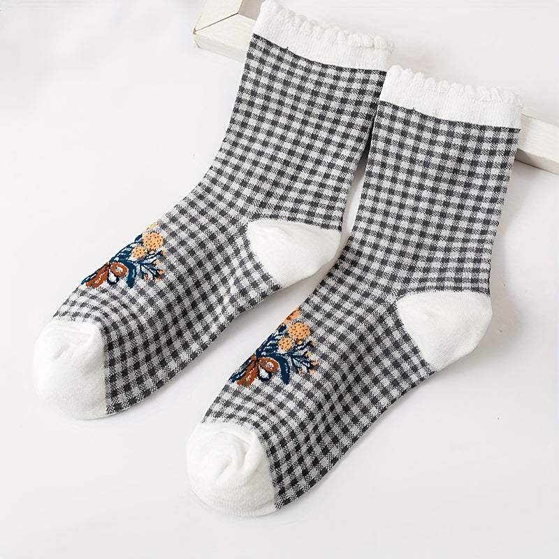 5 Pairs Floral & Heart Print Mid Tube Socks Women's Stockings