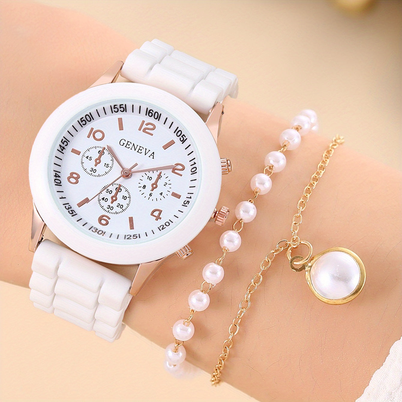 Student Silicone Quartz Watch & Bead Bracelet Set