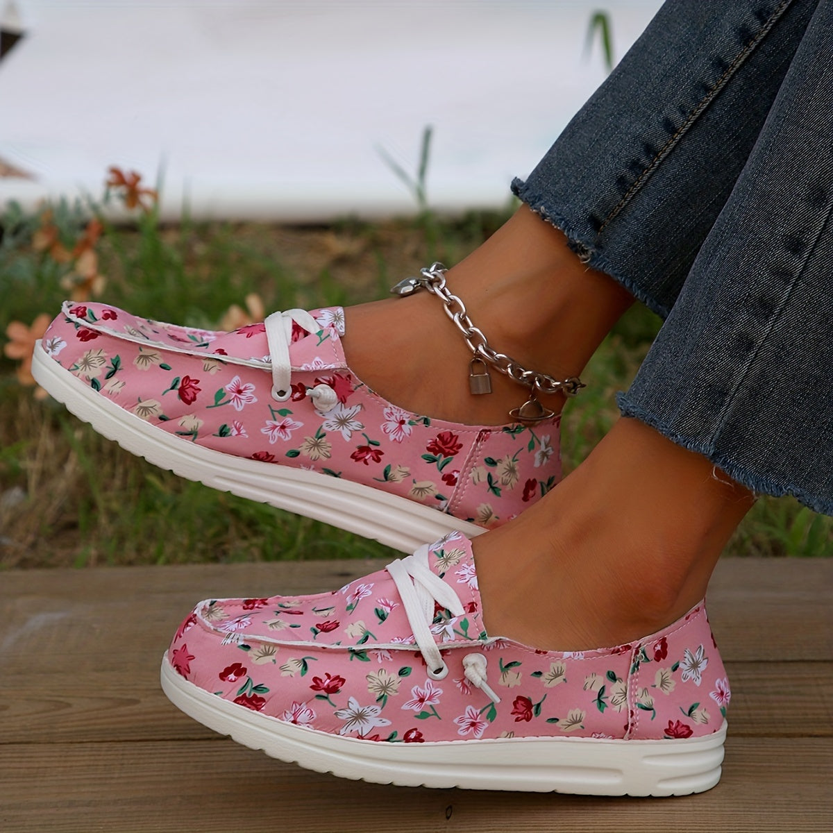 Floral Print Slip-On Loafers Lightweight Flat Sneakers