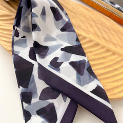 Geometric Block Print Silk Skinny Scarf for Women