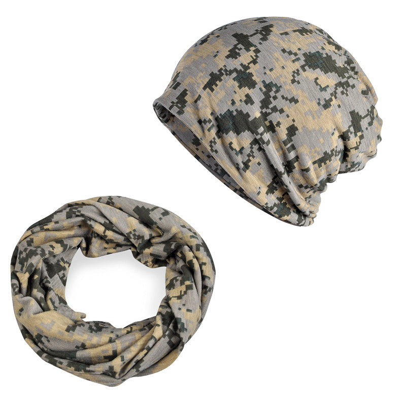Vintage Camo Fleece Knitted Hat With Scarf - Outdoor